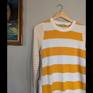 Contemporary Yellow Stripped Long Sleeved Sweater Size Medium